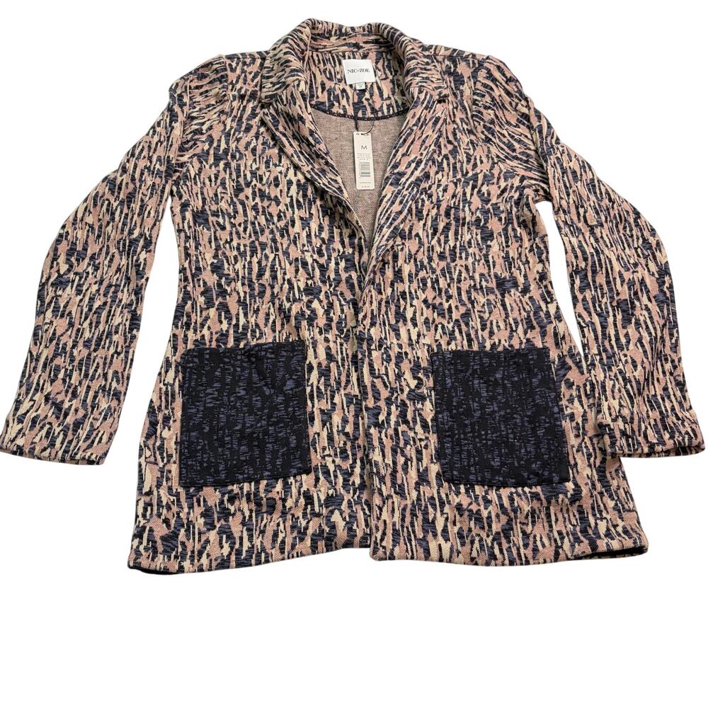 NWT Nic + Zoe brown black sweater blazer, black pockets Size M. academic, preppy